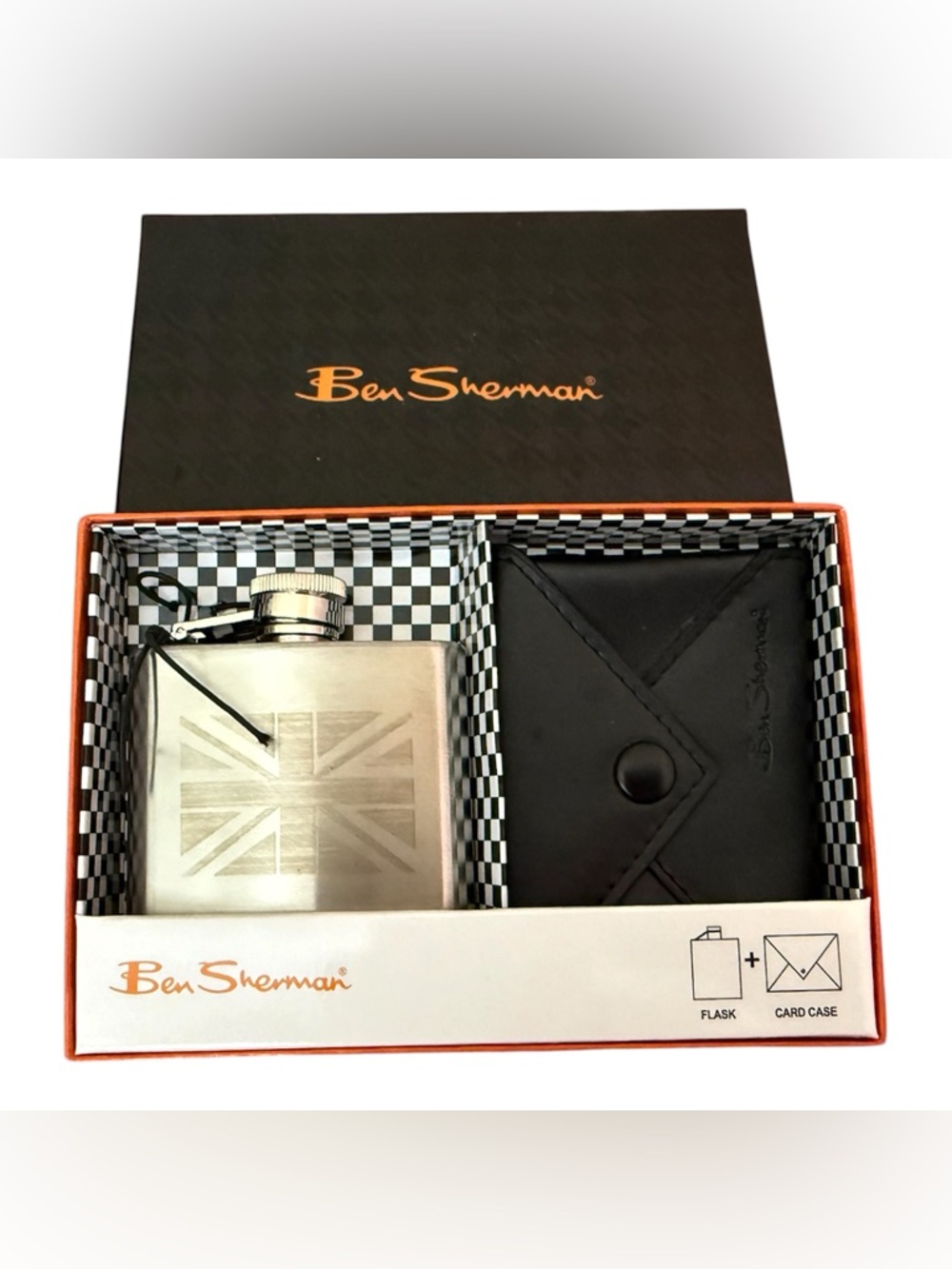Ben Sherman Gift Box - Flask & Leather Card Case BNIB